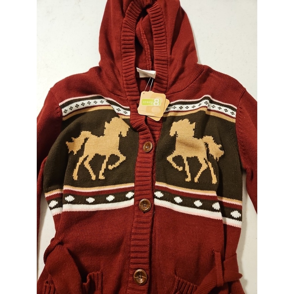 Men's Hooded Button-Front Sweater with Horse Motif — Red - Picture 6 of 6